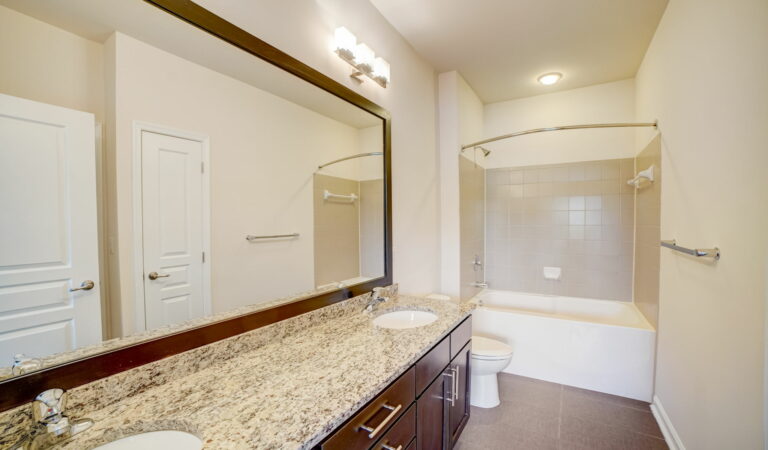 Bowen bathroom with double vanity and soaking tub