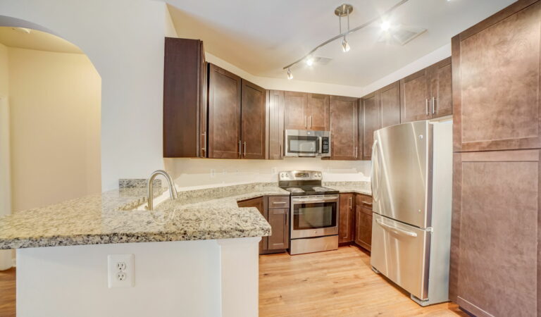Bowen kitchen with espresso cabinets, stainless appliances and granite counters